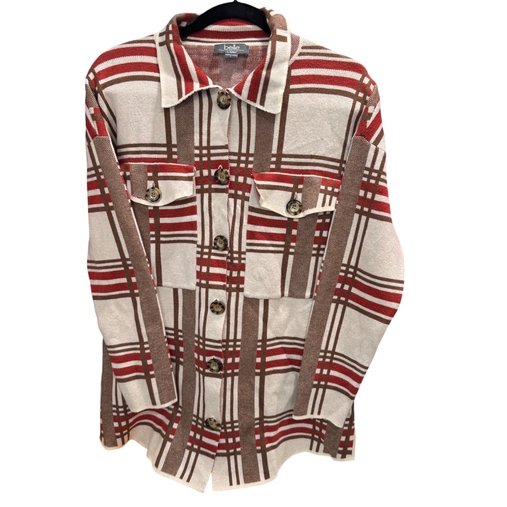Belle‎ by Belldini Plaid Long Sleeve Button Front Shirt Jacket Women's Size L